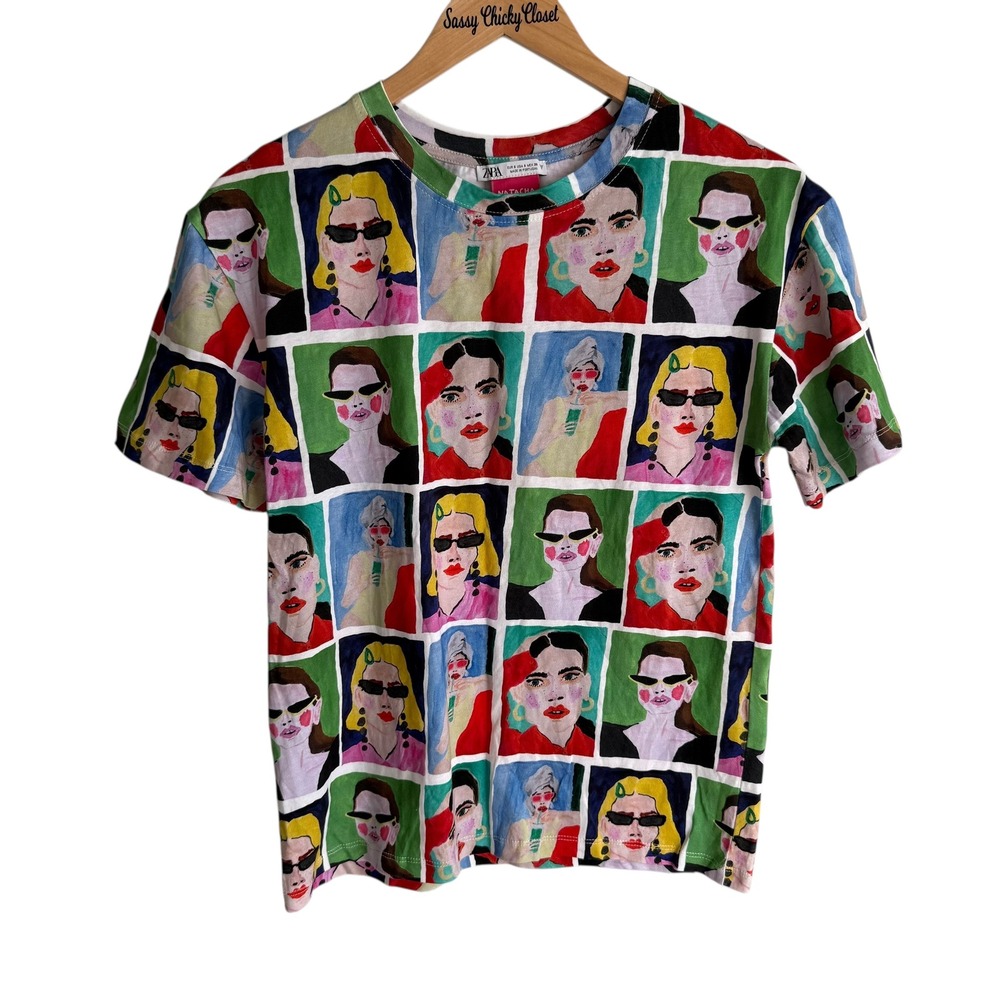 ZARA x NATACHA PASCHAL Artsy Ladies Short‎ Sleeve Printed Graphic Tee, S